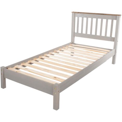 Single Grey Washed 3' Slatted Low End Solid Pine Bedstead Bed Frame With Slats