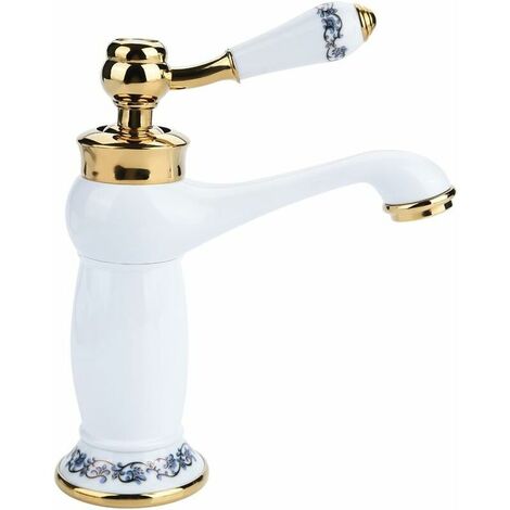 Single Handle Basin Mixer Tap, Floral Pattern Mixer Tap Cold/Hot Water Faucet for Sink Sink Basin Bathroom Mixer Tap(White)