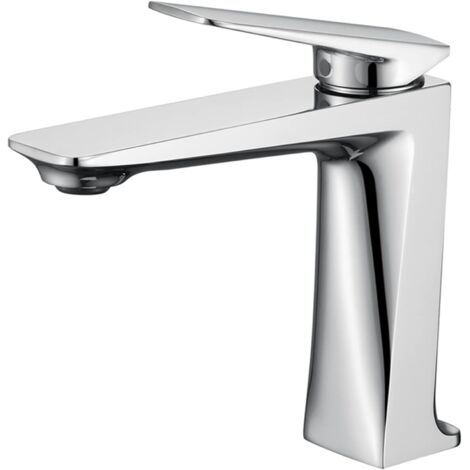 Single Handle Bathroom Sink Faucet, Single Hole Deck Mounted Basin Faucet for Bathroom Sink, Hot and Cold Basin Faucet with Water Supply Hose - Chrome