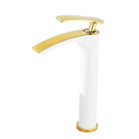 Single-handle, countertop bathroom sink faucet with single hole, deck-mounted, white gold (long version)