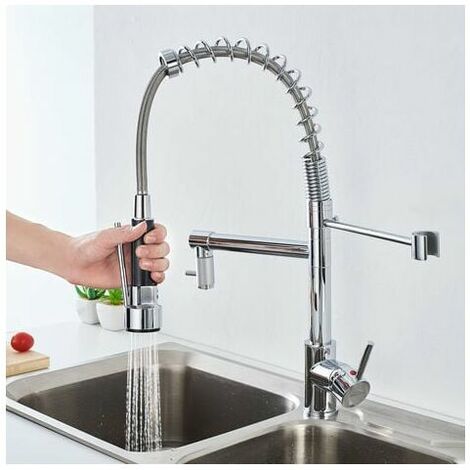 Single Handle Kitchen Faucet with Flexible Swivel Spray Two-Jet Retractable Sink Faucet High Spout in Durable Brass