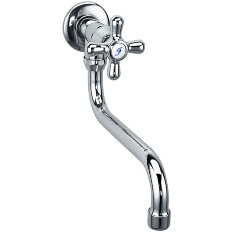 main image of "Single Knob Vintage Crosshead Cold Water Wall Mounted Swivel Kitchen Tap Faucet"