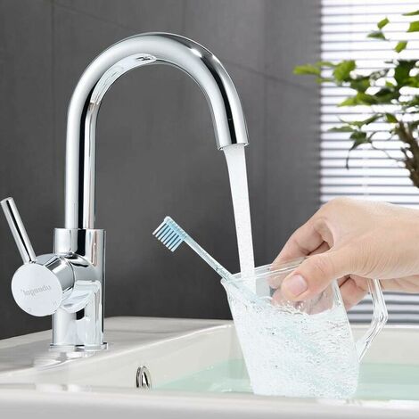 Single Lever Kitchen Sink Faucet Bathroom Sink Mixer Tap with 360° High Swivel Spout and Ceramic Cartridge, Single Lever Basin Faucet for Bathroom and Kitchen Sink and Basin