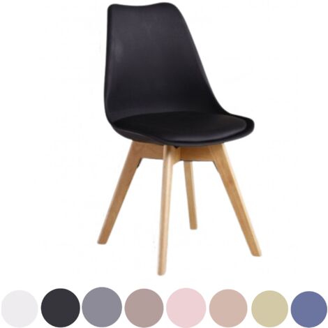 Single Lorenzo Scandinavian Minimalist Dining Chairs with Faux Leather Cushions and Solid Wood Legs - Side Chair for Dining Room Kitchen Office - Black