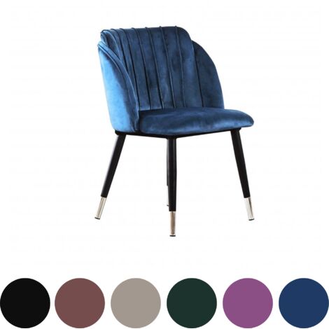 Single Milano Velvet Dining Chair - Metal Legs W/ Silver End Caps - Dining Room Chair - Upholstered Chair - Modern Dining Chair w/ Arms - Blue