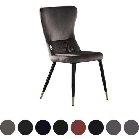 Single New York LUX Upholstered Dining Chair with Gold end Caps for Dining Room Kitchen - Dark Grey
