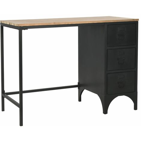 main image of "Single Pedestal Desk Solid Firwood and Steel 100x50x76 cm - Black"