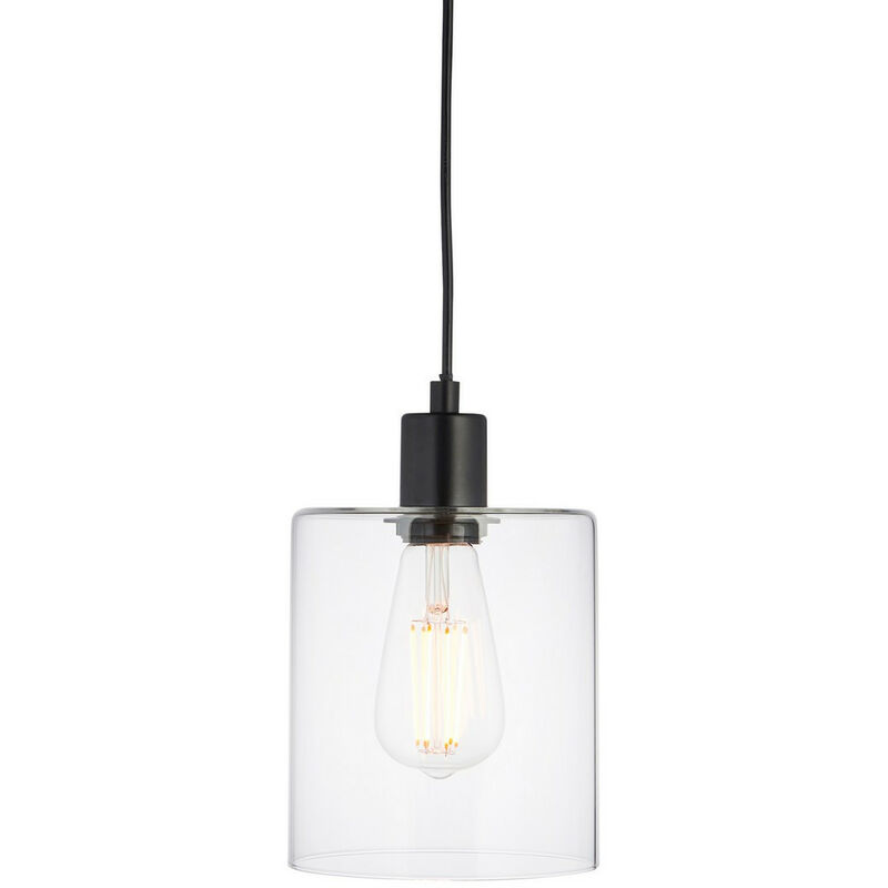 Endon - Single Pendant Light Matt Black, Clear Glass