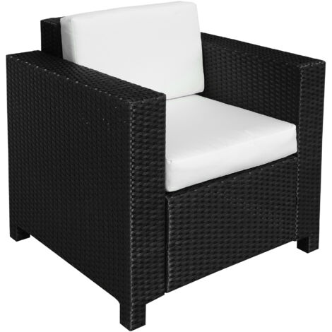 Single Seater Rattan Chair Sofa with 10 cm Thick Padded Cushion, All-Weather PE Wicker Weave Garden Armchair with Armrests, Black