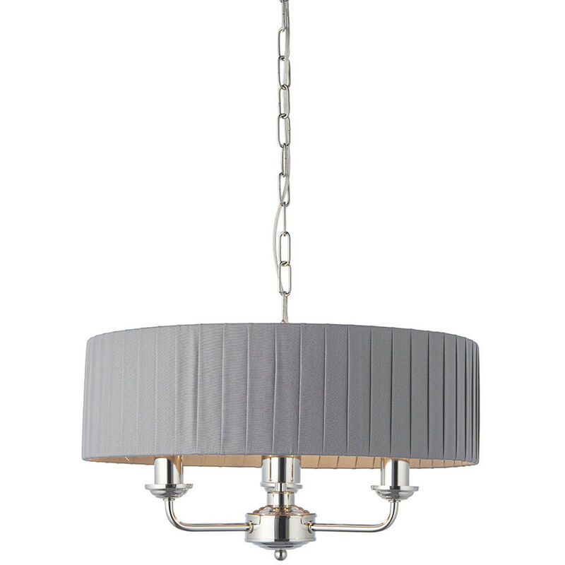 Single Shade Pendant Light Bright Nickel Plate, Charcoal Fabric