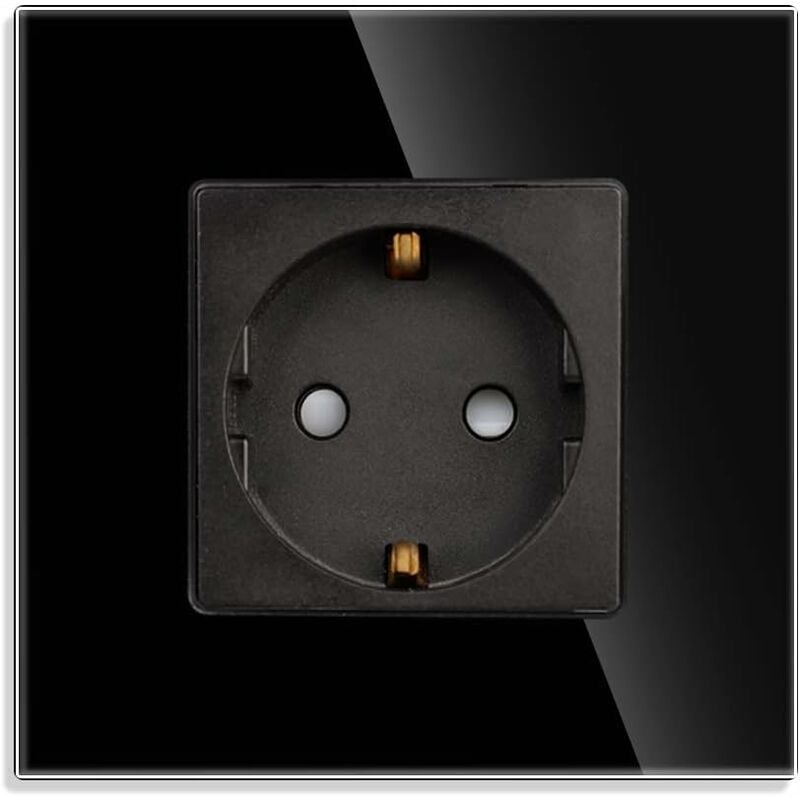 Single Socket in Black, 16Amp Glass Schuko Sockets Recessed Protective Contact Wall Socket-86mm, 250V, 1 Compartment