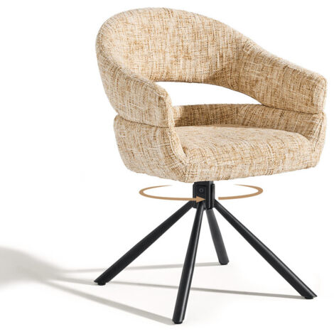 Single Swivel Dining Chair Fabric Modern Accent Armchair with 360-Degree Rotation Base Upholstered Occasional Tub Chair for Living Room Bedroom Light Brown