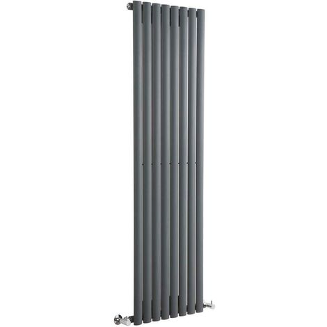 Single Tall Vertical Oval Panel Radiator Anthracite 1800mm High 590mm Wide