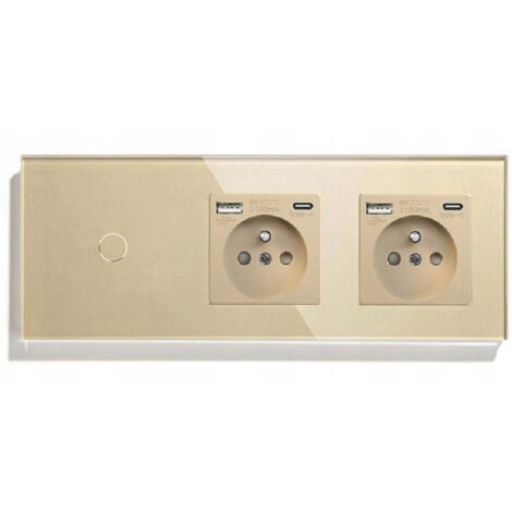 SINGLE TOUCH SWITCH 1K + 2x USB-C BUCHSE GLASSCHALTER