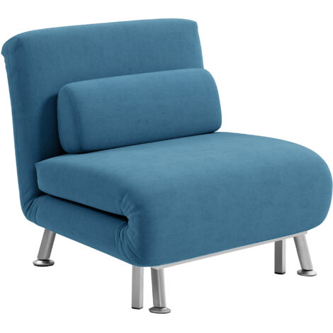 Single Velvet-Feel Sleeper Chair - Blue