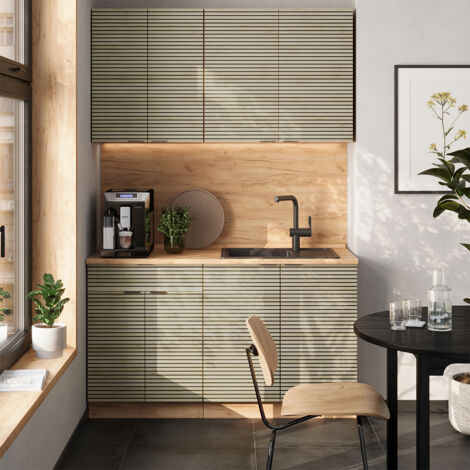 Singleküche Fame-Line, Eiche Paneel/Goldkraft Eiche, 140 cm , AP Eiche, Vicco