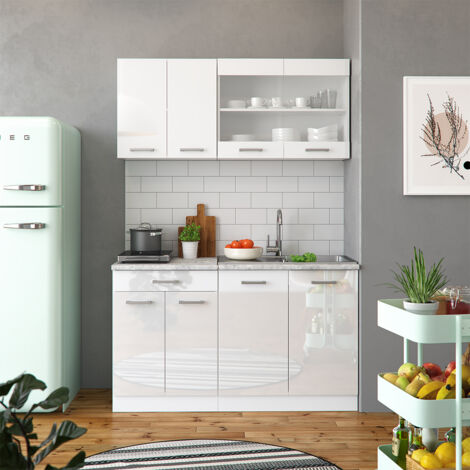 Singleküche R-Line, Weiß, 140 cm , AP Marmor, Vicco