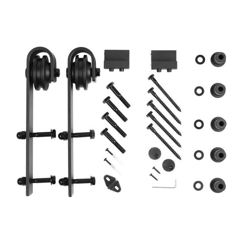 Image of Haloyo - 183cm Kit per porta singola Ferramenta per stalla scorrevole Kit di binari per porte scorrevoli nero