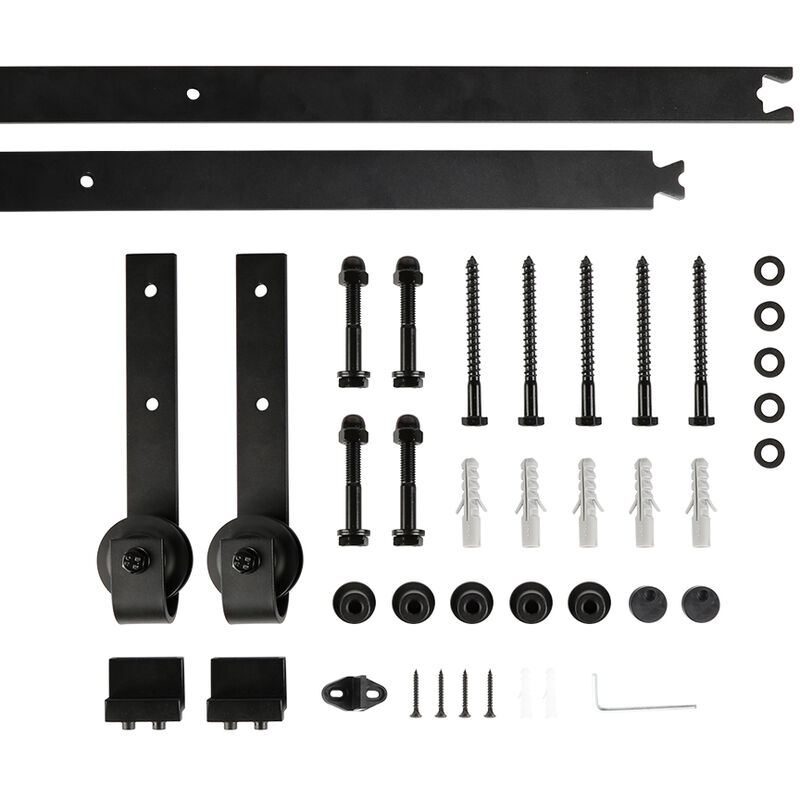 Image of Haloyo - 200cm Kit per porta singola Ferramenta per stalla scorrevole Kit di binari per porte scorrevoli nero