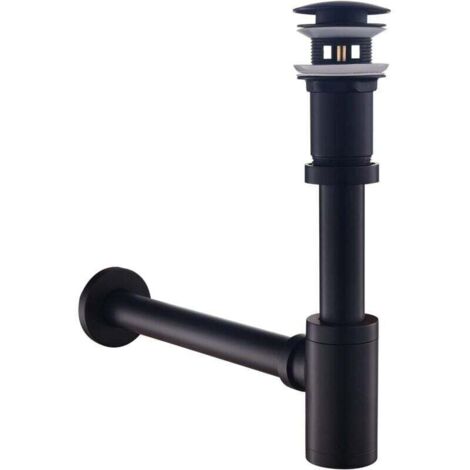 Sink and basin siphon with drain plug, universal anti-odor bathroom siphon, height adjustable, click-clack drain plug without overflow, matte black
