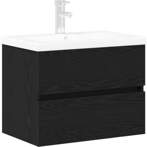 Sink Cabinet with Built-in Basin Black Oak Engineered Wood vidaXL