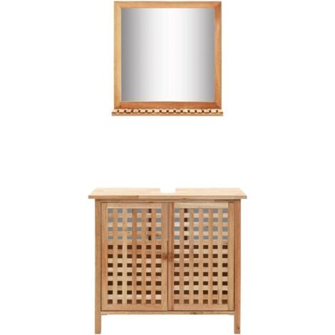 Sink Cabinet with Mirror Solid Walnut Wood vidaXL