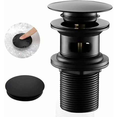 Sink Drain with Overflow, Pop Up Valve Sink Drain, Black Bathroom Sink Drain, Universal Sink Drain (Black)