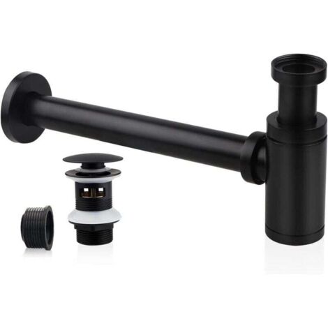 Sink drain with plug, Universal Tube Sink Drain, Stainless Steel Siphon 1 1/4 x 32mm Bathroom Sink Siphon, Metal Tube Siphon, Adjustable Black