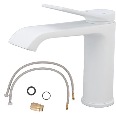 Sink Faucet G1/2 Thread Hot Cold Water Tap White Leaking Resistant Corrosion Proof Bathroom Sink Faucet for Home Use Short Style
