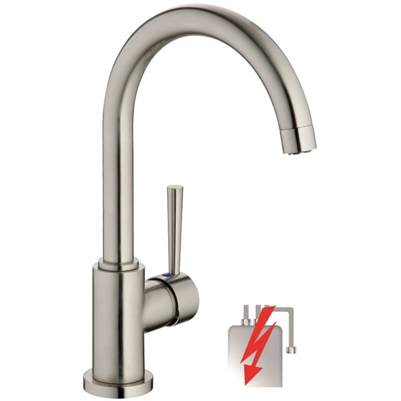 Sink Mixer with Round Spout CORNWALL Low Pressure Stainless Steel Look - Silver - Schütte