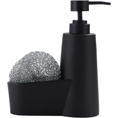 Sink Soap Dispenser - Liquid Hand Soap Dispenser with Sponge Holder and Steel Wool Brush for Home and Kitchen(Black)