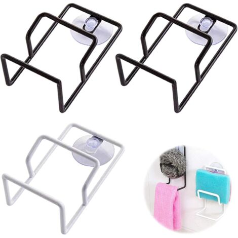 Sink Sponge Holder with Suction Cup Wall Mounted Iron Kitchen Sponge Holder Sink Organizer for Sponge, Soap, Cleaning Cloth, Towels, Sink, Brushes, Lotion Bottle, etc 3 pcs(Black, White)