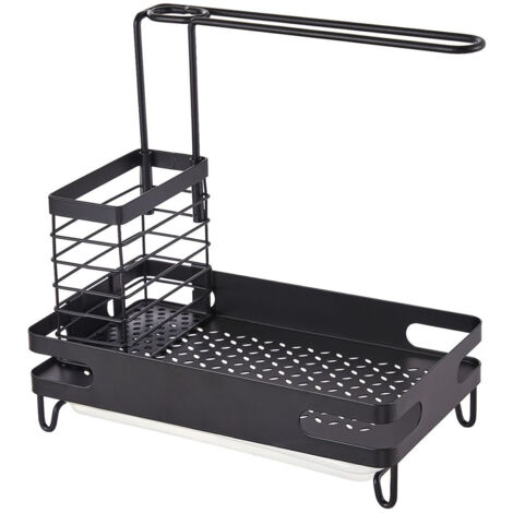 Sink Storage Rack Countertop Shelf Punch Free Sink Rack Drying Rag Sponge Drain Rack for Kitchen Black