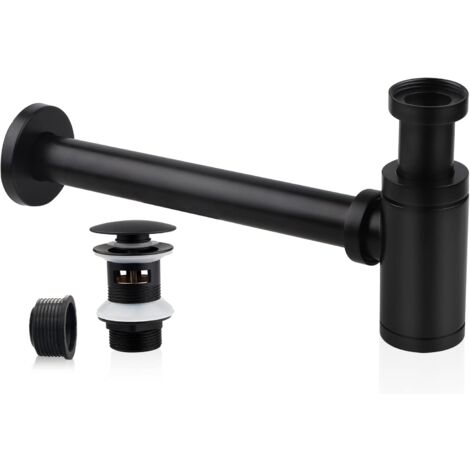 Sink Trap with Sink Drain, Universal Sink Trap Tube Stainless Steel Siphon 1 1/4 x 32mm Bathroom Sink Trap Metal Tube Siphon Adjustable Sink Trap Black,AAFGVC