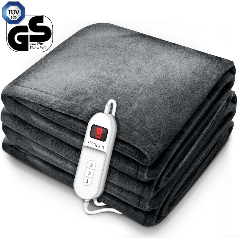 

sinnlein® Calienta Camas | Manta Eléctrica 160 x 120 cm Gris | Con Desconexión Automática y Temporizador | 9 Niveles de Temperatura | Pantalla