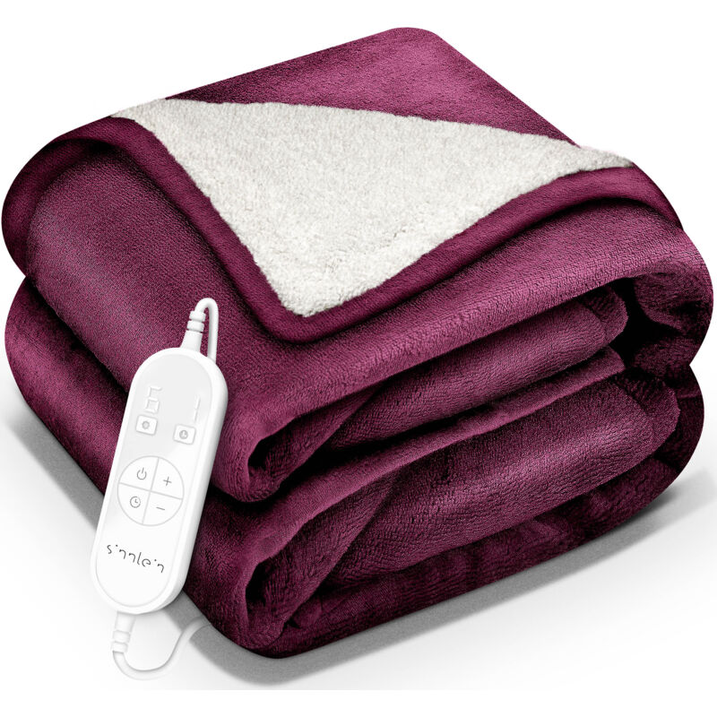 sinnlein Couverture chauffante avec arrêt automatique, 160 x 120 cm, bordeaux Couverture chauffante avec 9 réglages de température Couverture lavable