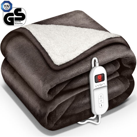 sinnlein® Heizdecke mit Abschaltautomatik 200x180cm Hellbraun  Elektrische Wärmedecke mit 9 Temperaturstufen  Kuscheldecke waschbar Bett, Sofa  Decke elektrisch mit Timer Digitalanzeige