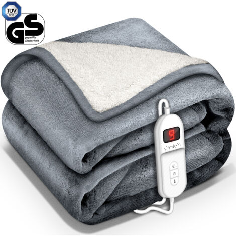 sinnlein® Heizdecke mit Abschaltautomatik 200x180cm Hellgrau  Elektrische Wärmedecke mit 9 Temperaturstufen  Kuscheldecke waschbar Bett, Sofa  Decke elektrisch mit Timer Digitalanzeige