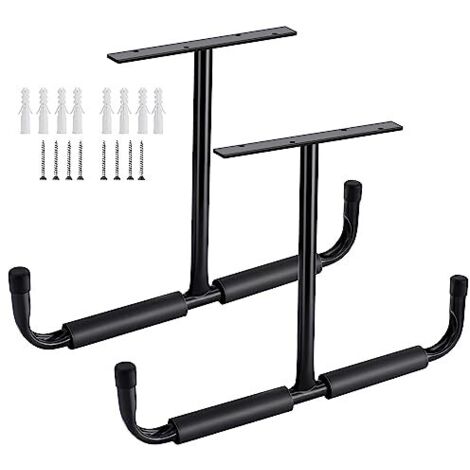Sinoer Crochet de rangement de plafond de garage en acier, support de rangement robuste pour bois suspendu, vélos, outils, bois, système de rangement robuste, (2 paquets, noir)