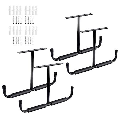 Sinoer Crochet de rangement de plafond de garage en acier, support de rangement robuste pour bois suspendu, vélos, outils, bois, système de rangement robuste, (4 paquets, noir)