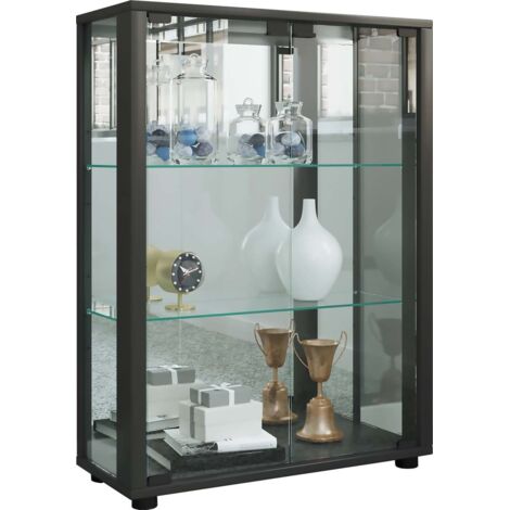 Sintalo Vitrinenschrank mit Spiegel 2 Glastüren schwarz.