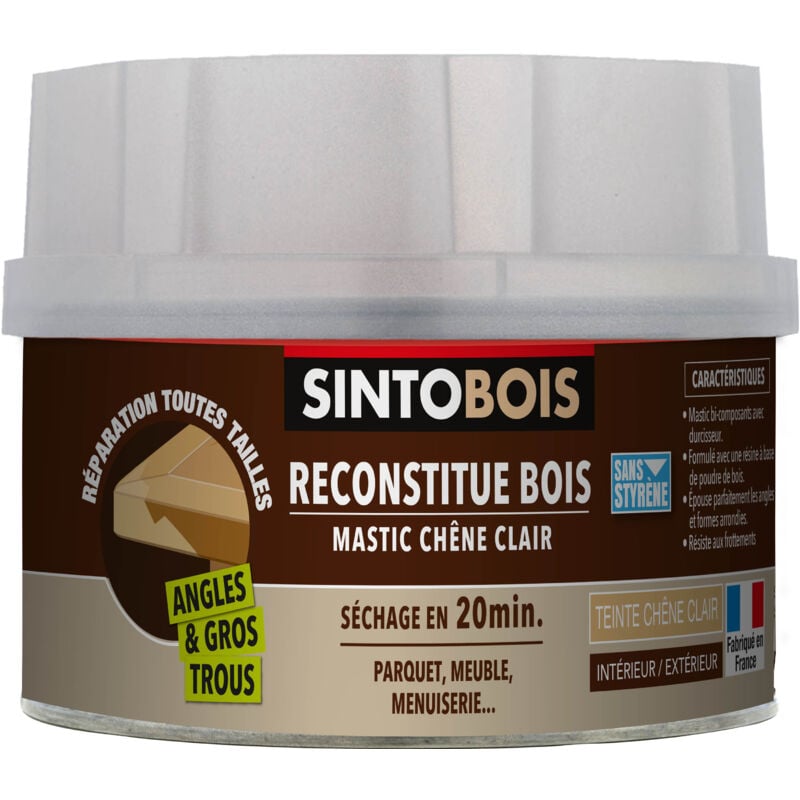 Reconstitue bois pour parties manquantes (angles, gros trous) 550g Chêne clair SINTO