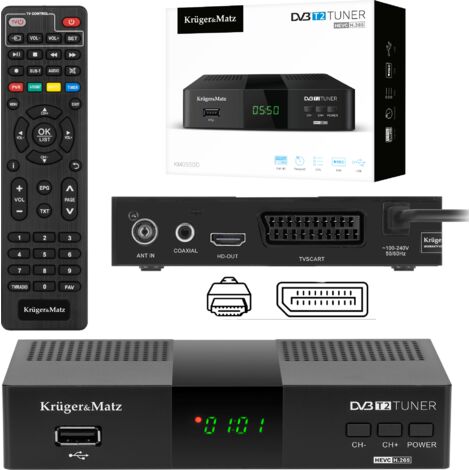 Sintonizzatore DVB-T2 H.265 HEVC Kruger&Matz HDMI SCART PVR EPG Decoder USB