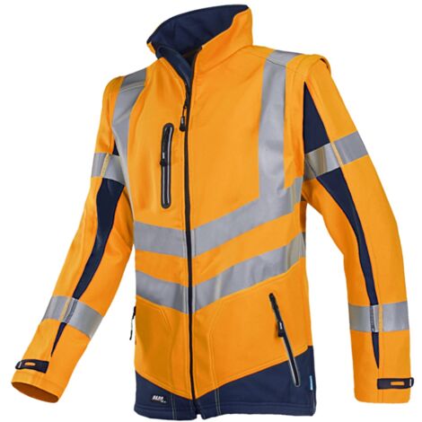 Sioen SIOEN Warnschutz Softshelljacke Malden mit abnehmbaren Ärmeln Gr. L leuchtorange/marine