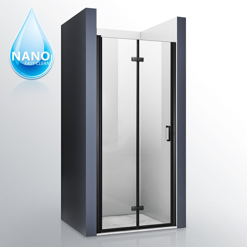Sirhona - Porte de douche noire salle de bain Porte pliante 180°Porte pivotante Séparation de douche Nano verre esg 90x195cm