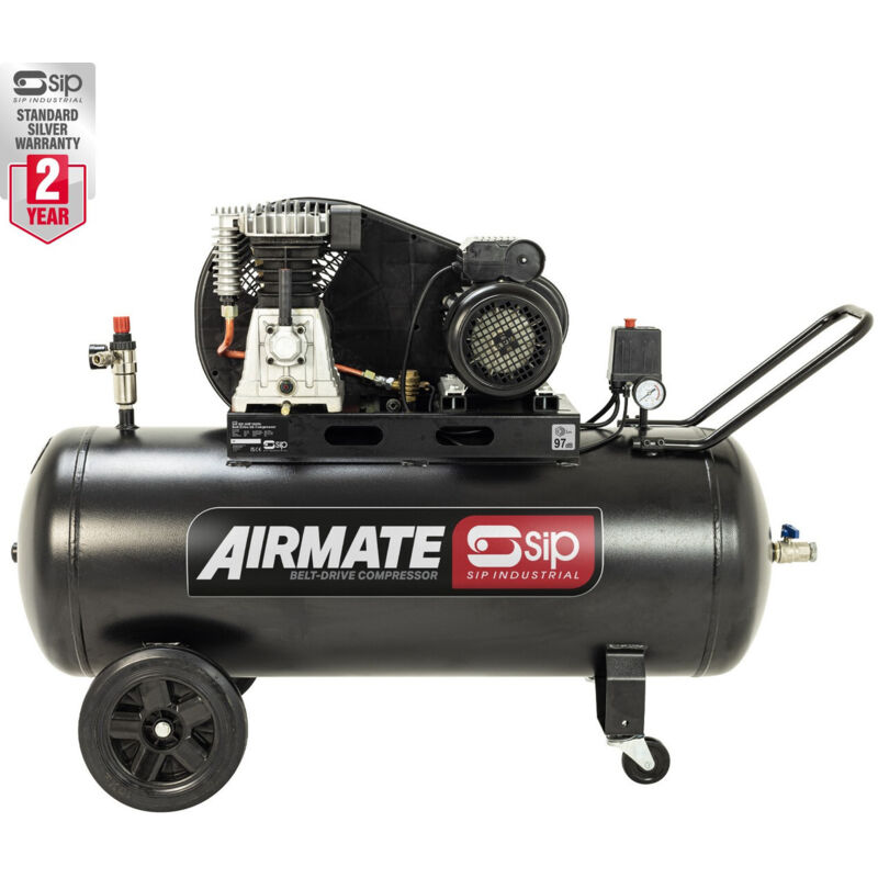 SIP BD 3HP 150 Litre Belt Drive Compressor - L37 x W131 x H82 cm - Black