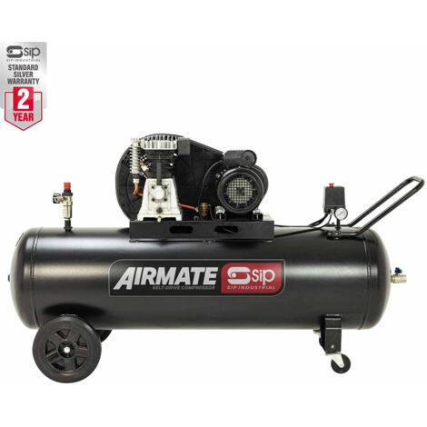 SIP BD 3HP 200 Litre Belt Drive Compressor - L41 x W158 x H82 cm - Black