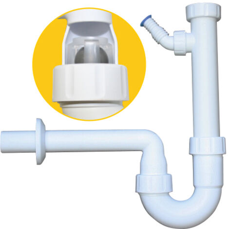 Siphon à boule à verrouillage PP 1 1/2" & 1 1/4", DN 32, blanc avec raccord appareil 1", 3/4" & 3/8"