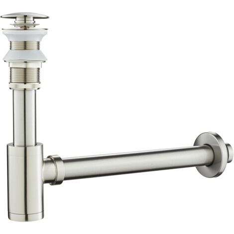 Siphon à Bouteille Acier Inoxydable  Sans Trop Plein Universal Robinet Lavabo Cuisine Salle de Bains Ensemble Complet Anti Odeur -Installation-Chrome argenté