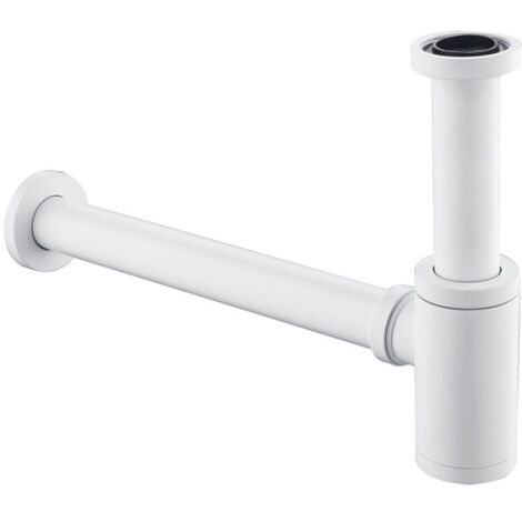 Siphon à bouteille en laiton - Siphon rond - Siphon de lavabo - Siphon P-Trap - 3,8 cm - Piège à odeurs - Piège à déchets - Tube d'évacuation pour salle de bain, lavabo, vasque,（blanc）